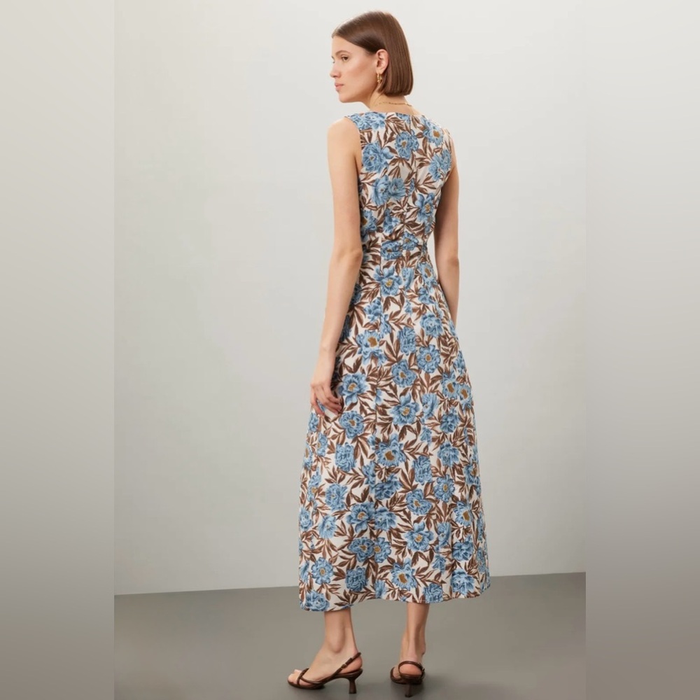 Madewell Blue Brown Floral Tessa Poplin Cut Out Cotton Maxi Dress Size 4 - Picture 3 of 16